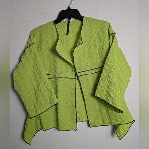 Ic Connie K Open Jacket Bubble Check Texture Lime Green Sz M